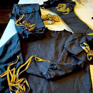 Incharacter, ninja warrior elite adult costume, large Black Gold Dragon suit.